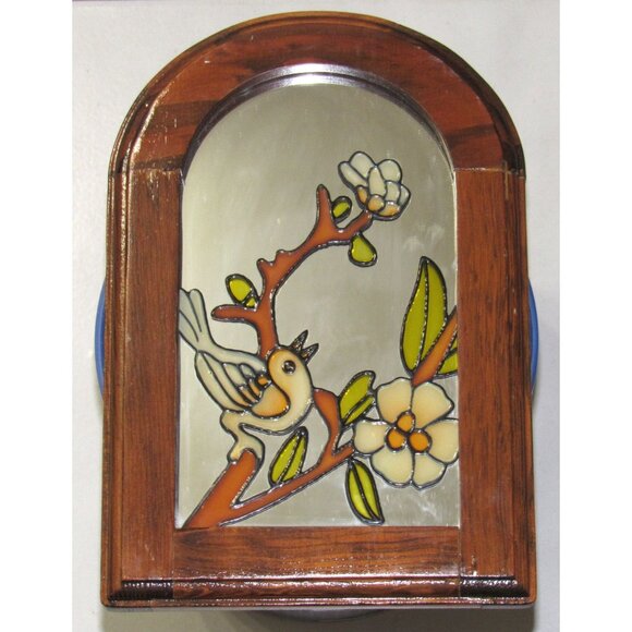 Stained Glass Wooden Framed Bird & Flower Design Wall Art - Picture 1 of 7